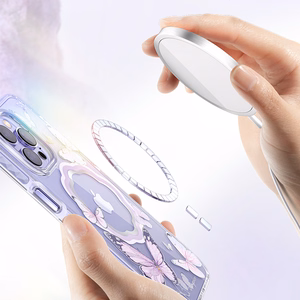 Kingxbar Butterfly Series magneettinen kotelo iPhone 14 Plus MagSafe tapauksessa perhosia vaaleanpunainen