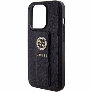 Guess Grip Stand 4G Saffiano Strass Suojakuori iPhone 15 Pro Maxille - musta