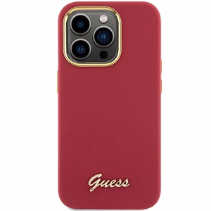 Guess Silicone Script Metal Logo & Frame kotelo iPhone 15 Pro - punainen