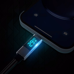 Orico LDC2L USB-C–Lightning PD, 29 W, 480 Mbps-kaapeli LED-näytöllä, 2 m – musta