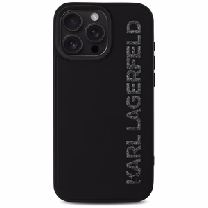Karl Lagerfeld HC 3D Rubber Elongated Glitter Suojakuori iPhone 16 Prolle - musta
