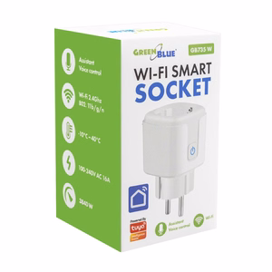 GreenBlue Remote-Controlled WiFi Outlet, Android/iOS/Alexa/Google Home, Timer, Wattmeter, Max 16A/3840W, GB735 W