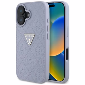 Guess Hot Stamp 4G Pattern Triangle Metal Logo iPhone 16 Suojakuori - violetti