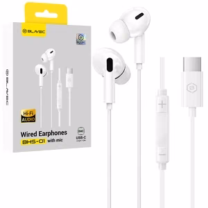 Blavec BHS-01 USB-C -nappikuulokkeet mikrofonilla ja DAC-muuntimella (BHS01-W), valkoiset