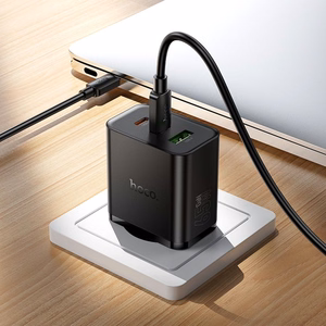 Hoco verkkolaturi 2x USB-C + USB-A QC3.0 PD 3A 65W N75 musta