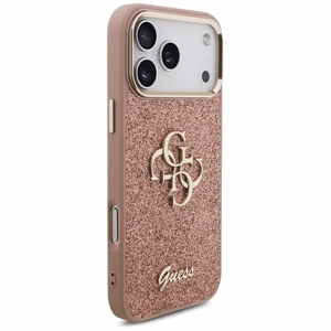 Guess Fixed Glitter Big 4G Metal Frame -suojakuori iPhone 17 Pro Max - pinkki