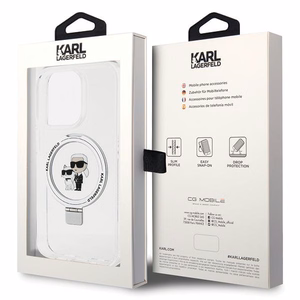 Karl Lagerfeld KLHMP15LHMRSKCH iPhone 15 Pro 6.1 valkoinen/valkoinen kovakuori Ring Stand Karl&Choupette MagSafe