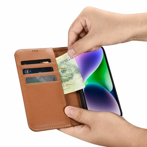 iCarer Lompakko Kotelo 2in1 tapauksessa iPhone 14 nahka kansi läppä Anti-RFID ruskea (WMI14220725-BN)