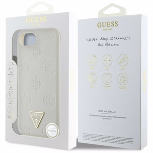 GUESS Grained Hot Stamp Peony Triangle Logo MagSafe Alkuperäinen Suojakuori iPhone 17e/16e:lle - Beige
