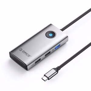 Orico PW11-5P USB-C -telakka: USB-A 3.0, 2× USB-A 2.0, USB-C PD, HDMI, harmaa