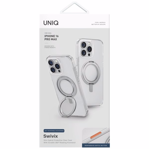 Uniq Swivix 360 Pyörivä Jalusta Suojakuori iPhone 16 Pro Max:lle - Läpinäkyvä