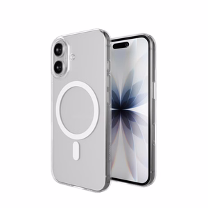 Puro Lite Mag TPU+PC suojakuori MagSafe-yhteensopiva iPhone 17:lle - läpinäkyvä valkoisella renkaalla