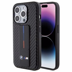 BMW Grip Stand Smooth & Carbon Suojakuori iPhone 15 Pro:lle - musta