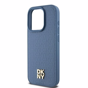 DKNY Nahkainen Monogrammi-kuvio Metallinen Logo MagSafe Suojakuori iPhone 15 Pro:lle - sininen