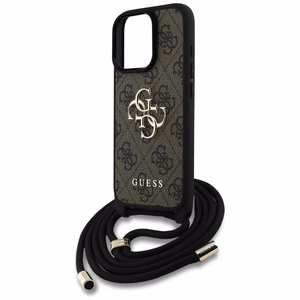 Guess 4G Big Logo Cord Strap Crossbody suojakuori iPhone 16 Pro:lle - ruskea