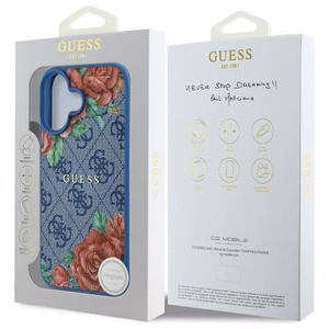 Guess GUHMP16SP4ROPEMCB iPhone 16 6.1" Sininen/Sininen Kova Suojakuori 4G Flowers Print MagSafe