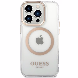 Guess Metal Outline MagSafe Suojakuori iPhone 15 / 14 / 13:lle - kultainen
