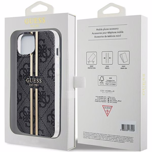 Guess IML 4G Gold Stripe suojakuori iPhone 15 Plus / 14 Plus:lle - musta