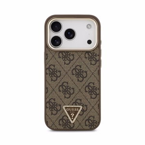 Case Guess PU Leather 4G Strass Triangle Logo Gold Frame MagSafe Apple iPhone 18 Pro Max brown