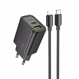 Puhelinlaturi Hoco USB-A + USB-C QC3.0 PD 3A 20W + USB-C - Lightning -kaapeli N61 musta