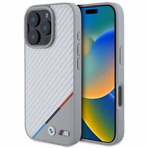 BMW M Carbon Tricolor Line MagSafe Suojakuori iPhone 16 Pro:lle - harmaa