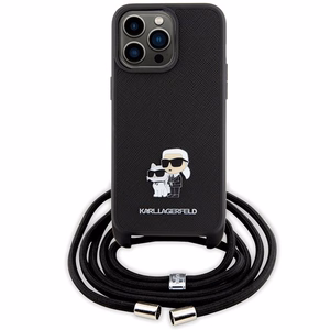 Karl Lagerfeld Crossbody Saffiano Metal Pin Karl & Choupette Suojakuori iPhone 15 Pro Max:lle - Musta