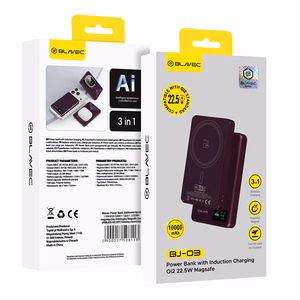 Blavec BJ-03 10000 mAh ohut magneettinen MagSafe-varavirtalähde, 13,5 mm, USB-C, 22,5 W, 3-in-1 (PBBJ03-MC10P) (väri: violetti)