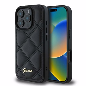 Guess Quilted Metal Logo Suojakuori iPhone 16 Pro:lle - musta