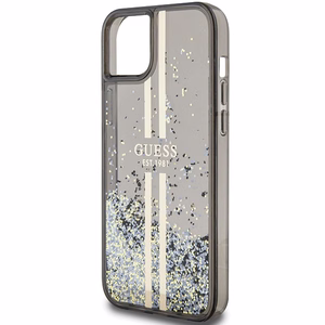 Guess Liquid Glitter Gold Stripes suojakuori iPhone 15 Plus / 14 Plus:lle - musta