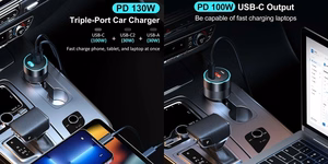 Laturi CHOETECH 2xUSB-C, USB-A: 12-24 V, 130 W, QC3.0, PD3.0, PPS