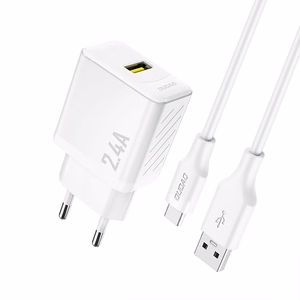 Dudao A23TEU 2,4A GaN USB-A seinälaturi USB-A - USB-C kaapelilla valkoinen
