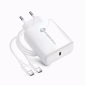 Puhelinlaturi Forcell F-Energy USB C QC4.0 PD 3A 25W + kaapeli USB C - USB C TFK-TC-25WPD valkoinen
