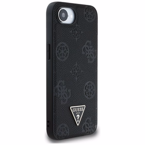 GUESS Grained Hot Stamp Peony Triangle Logo MagSafe Alkuperäinen Suojakuori iPhone 17e/16e:lle - Musta