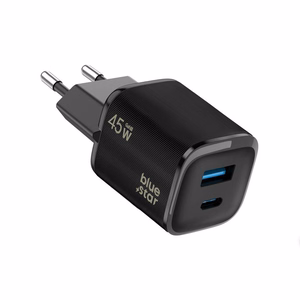 Blue Star Nano GaN VT-334 -puhelinlaturi, USB-C + USB-A, QC4.0, PD, 3 A, 45 W, musta