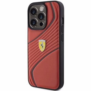 Ferrari Twist Metal Logo Suojakuori iPhone 15 Pro:lle - punainen