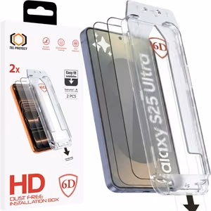 Tel Protect Dust-Free Easy Fit Full Glue 6D karkaistu lasi Samsung Galaxy S25 Ultra musta (sormenjäljen avauksella) - 2 kpl