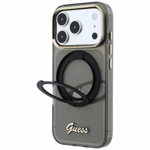 Guess IML Ring Stand 360 Script Metal Logo MagSafe suojakuori mallille iPhone 17 Pro / 18 Pro – musta
