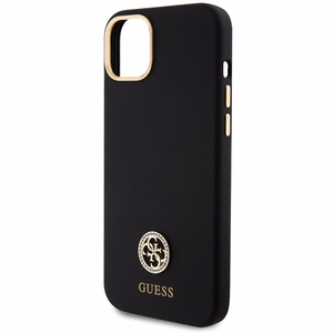 Guess Silicone Logo Strass 4G Suojakuori iPhone 15 Plus / 14 Plus 6.7":lle - Musta