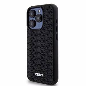 DKNY 3D Rubber Repeat Pattern Suojakuori iPhone 15 Pro:lle - Musta