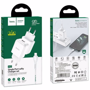 Puhelinlaturi Hoco USB A 2A 10W + kaapeli USB A - Lightning N2 valkoinen