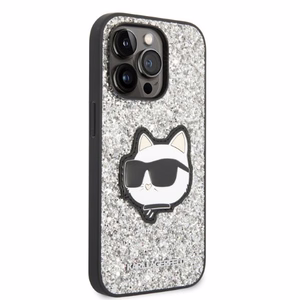 Karl Lagerfeld KLHCP14LG2CPS iPhone 14 Pro 6.1" hopeinen/hopeinen kovakuori Glitter Choupette Patch