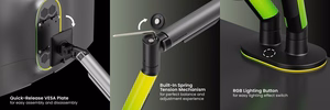 Dual Monitor 17"-35" Gas Spring Arm, RGB Lighting, Black