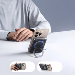 Joyroom JR-PBM12 Power Bank 10000mAh 22.5W MagSafe yhteensopiva, 15W langaton lataus, rengasalustalla - musta