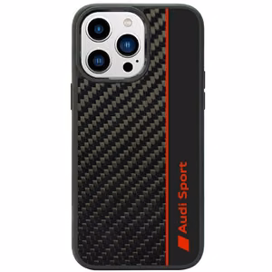 Audi Carbon Fiber Stripe Suojakuori iPhone 14 Pro 6.1 musta/musta kova kuori AUS-TPUPCIP14P-R8/D1-BK