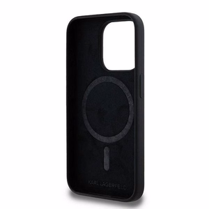 KARL LAGERFELD Suojakuori IPHONE 15 Pro yhteensopiva MagSafe KLHMP15LSCMKCRHK (Silicone KC Body Ring) musta