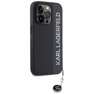 Karl Lagerfeld Saffiano Rhinestones & Charm Suojakuori iPhone 15 Pro:lle - musta