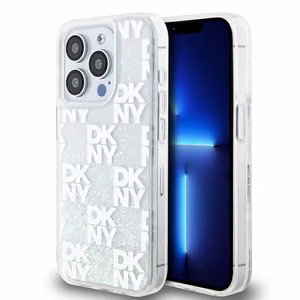 DKNY Liquid Glitter Multilogo Suojakuori iPhone 15 Pro:lle - valkoinen