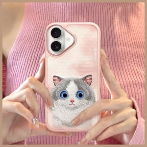 NIMMY Suojakuori BIG EYED PET 2.0 Kissa iPhone 16:lle vaaleanpunainen