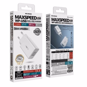 Charger WK Design "WP-U56" White (Ports: 2xUSB) + "Type-C" 100cm cable