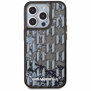 Karl Lagerfeld Liquide Glitter Monogram Gradient Suojakuori iPhone 15 Pro:lle - musta